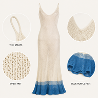 Robe longue en maille ajourée à col en V pour femme, bretelles spaghetti, dégradé de couleurs, fente latérale, idéale pour la plage et les vacances