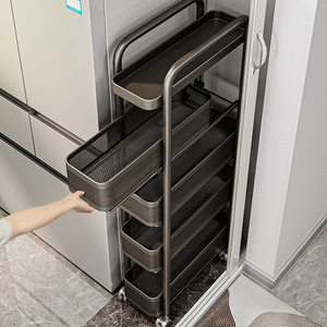 Narrow <b>Storage</b> Rack 5 Tier Pull Out <b>Basket</b> Kitchen Refrigerator Side Gap Organizer Portable Rolling Cart - Product Image 1