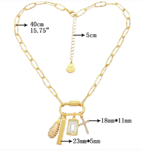 שרשרת תליון אופנתית משובצת יהלומים מלאכותיים, בעיצוב גיאומטרי עם אבזם טיפוס, תכשיט קוריאני משנת <span class=keywords><strong>2026</strong></span>, שרשרת מקסימה לנשים - Product Image 4