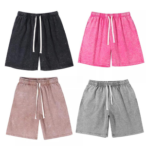 กางเกงขาสั้นกีฬาผ้าฝ้ายเอวยางยืดสำหรับผู้ชายกางเกงขาสั้นซักด้วยกรดกางเกงขาสั้นสำหรับวิ่งแนวสตรีทแวร์ออกแบบโลโก้ได้ตามต้องการ300gsm - Product Image 1