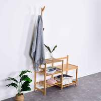 Porte-manteau 3-en-1 en bambou avec banc à chaussures et étagères de rangement, meuble d'entrée empilable, mobilier d'appoint moderne pour salon