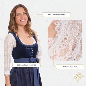 Blusa Dirndl Bávara Personalizada para Mujer, Blanca, de Algodón, Manga Tres Cuartos, Cuello con Volantes, Top Tradicional - Product Image 5