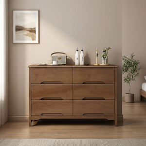 Modern Wood <b>6</b> <b>Drawer</b> <b>Dresser</b> Flat Panel Design Storage Cabinet Living Room Furniture Natural Finish - Product Image 2
