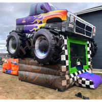 Structure gonflable combinée Monster Truck en PVC de qualité commerciale pour événements et fêtes, avec toboggan et château sauteur, pour location par les enfants