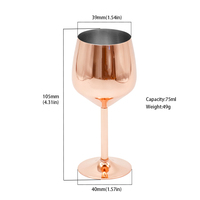 Verre à vin rouge classique en acier inoxydable à pied haut, léger, résistant aux chutes, pour bar KTV, 75 ml