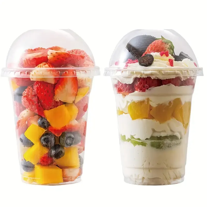 Custom Logo Wegwerp Pet Clear Plastic Parfait Koude Bekers Yoghurt Fruit Dessert Bekers Met Inzetstuk En Deksels