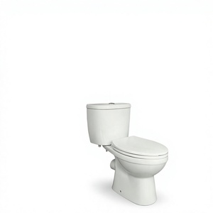 Inodoro de dos piezas blanco de cerámica con doble descarga, montaje en suelo, sifón en P, taza alargada para baño - Product Image 3