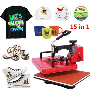 Impresora de negocios 15 en 1, máquina de prensado en caliente Combo, sublimación, transferencia 2D de película de mascotas a camisetas, impresora de tazas y sombreros
