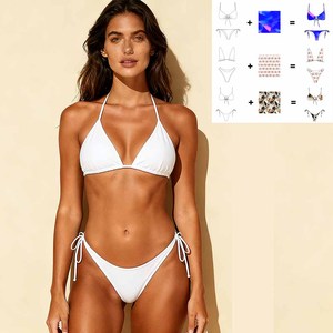 Traje de Baño Personalizado para Mujer, Bikini de Dos Piezas Blanco, Proveedor de Trajes de Baño Repreve, Ropa de Playa, Conjunto de Bikini con Tiras para Piscina - Product Image 1