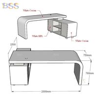 Bureau de direction en forme de L, sur mesure, mobilier de bureau de direction haut de gamme, plateau en marbre blanc, bureau et armoire