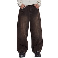 Jeans baggy de menuisier marron vintage pantalon en denim à boucle de marteau pour hommes pantalon à double genou jeans délavés