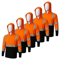 Camiseta de Trabajo de Manga Larga con Capucha de Alta Visibilidad Azul Marino, UPF 30, Reflectante, de Seguridad para Trabajadores de la Construcción, con Logotipo Personalizado