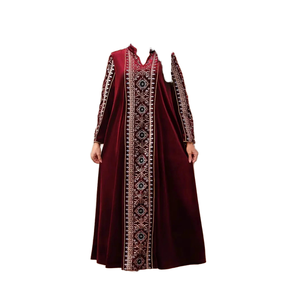 Vestido Midi Largo Islámico de Invierno para Boda, Talla Grande 4202, de Poliéster, Abaya de Terciopelo Iraquí con Bordado de Lujo para Mujeres Musulmanas - Product Image 1