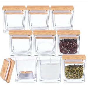 Bán Buôn Quảng Trường Nến <span class=keywords><strong>Container</strong></span> Quảng Trường Nến Rõ Ràng Vuông <span class=keywords><strong>Cube</strong></span> Nến Thủy Tinh Jar Với Nắp Tre Cho Trang Trí Nội Thất - Product Image 2