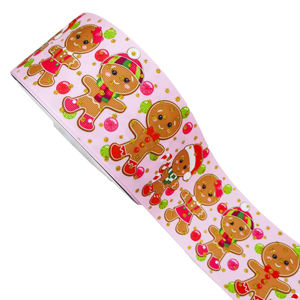 Ruban <span class=keywords><strong>en</strong></span> gros-grain de Noël à motif de dessin animé, largeur 3 pouces, imprimé Bonhomme <span class=keywords><strong>en</strong></span> pain d'épices et Père Noël, pour l'artisanat des fêtes, l'emballage de cadeaux et les nœuds pour cheveux - Product Image 1