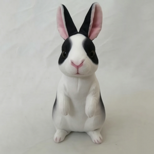 Peluche lapin personnalisée en position debout, avec oreilles intérieures roses, jouet en peluche réaliste lapin néerlandais noir et blanc - Product Image 4