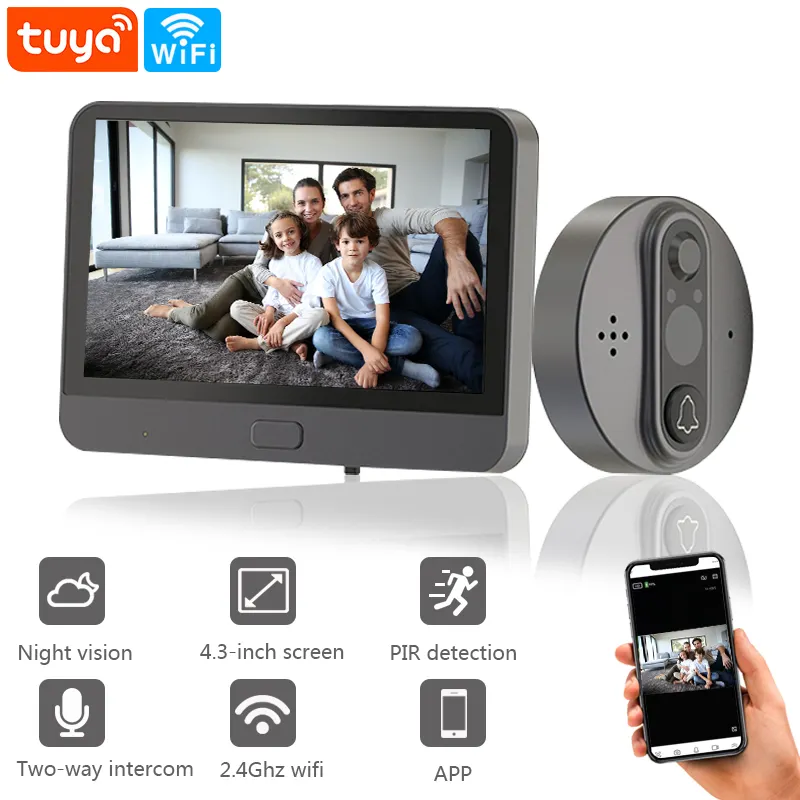 Tuya Wifi Video Door Peephole Camera Doorbell Viewer with LCD Monitor Night Vision APP Control for Apartment Home Security 1080P
