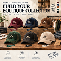 Casquette en velours côtelé avec logo personnalisé, vente en gros, style rétro vintage, visière incurvée, surpiqûres contrastées, unisexe, bordeaux