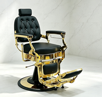 Fauteuil de Barbier Capitonnée Dorée Hydraulique Pivotante et Inclinable pour Salon de Coiffure, Coupe de Cheveux, Rasage de Barbe et Soins – Mobilier de Salon