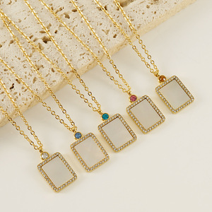 ZOGXIN <b>Square</b> Shell Pendant Necklace <b>Gold</b> Chain With Diamond <b>Frame</b> For Women Everyday Wear Geometric Design - Product Image 2