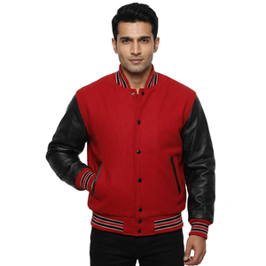 Veste universitaire vintage personnalisée avec logo, col montant, broderie chenille, nouvelle fabrication OEM, tissu en toile, manches en cuir - Product Image 1