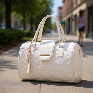 Sac à main en cuir véritable pour femme Lcela M2891, fermeture à glissière, élégant sac fourre-tout quotidien, couleur unie blanche - Product Image 2