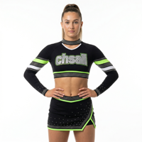 Uniformes de Animadoras Negros Brillantes Personalizados, Uniformes de Animadoras de Fantasía para Niñas, Ropa de Práctica de Animadoras