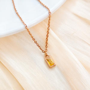 Collar con Colgante Rectangular de Circonita de Color, Chapado en Acero Inoxidable, Resistente a la Decoloración, para Mujer, Ideal para Cumpleaños - Product Image 6