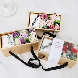 Wedding Gift Set Birthday Artificial Rose Head Rose Soap Flower With Greeting Card