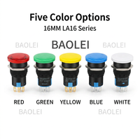 Tombol daya LA16-11M model kepala jamur, sakelar momentary self-reset dengan penguncian otomatis dan lampu, ukuran 16mm