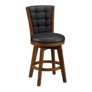 Core Set of 2 Swivel Counter <b>Stool</b> Chairs Brown Black Faux <b>Leather</b> Transitional Dining Home Office - Product Image 2