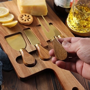 New Style Kitchen Gadgets Multi-Functional 4 Piece Wood Handle Gold Stainless Steel <b>Cheese</b> Knife <b>Set</b> with Wood Cheeseboard - Product Image 5