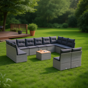 Ensemble de canapés de jardin modulaires en rotin PE gris, collection de meubles d'extérieur, 10+ places, design contemporain - Product Image 2