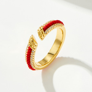 New Year Lucky Red <b>String</b> Open Ring <b>Gold</b> Plated Micro Pave Adjustable Index Finger Women's Fashion Jewelry - Product Image 1
