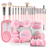Ensemble de 42 pinceaux de maquillage professionnels avec éponge de maquillage pour anticernes, taille voyage, poils synthétiques, manche en plastique, outils de maquillage portables