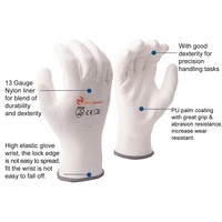 Gants de sécurité économiques EN388 en polyester enduit de PU, gants blancs sans couture en tricot Snell pour la manipulation de composants en atelier