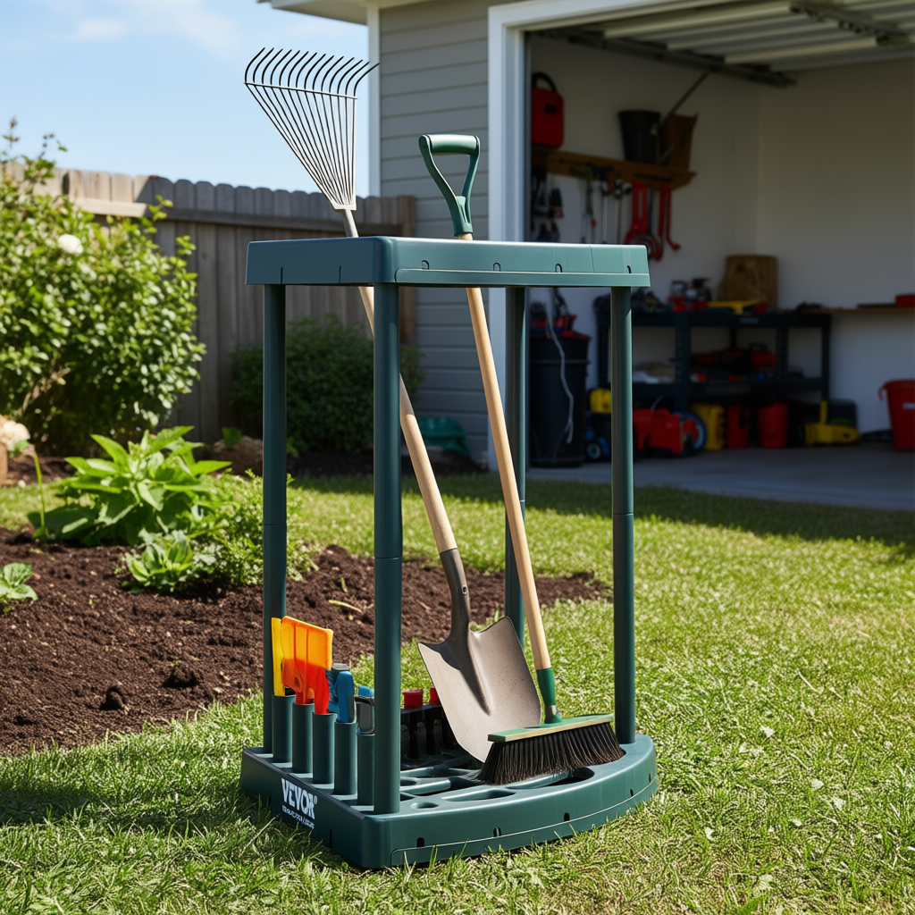Garden Tool Organizer 19-Slot Plastic Rack For Rake Shovel Broom