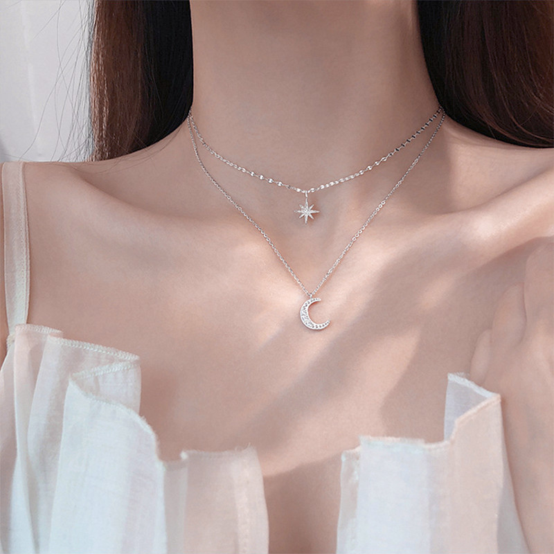 アクセサリー LUNA double necklace Luna Norte Double Layer Necklaces Druzy Quartz & Flower
