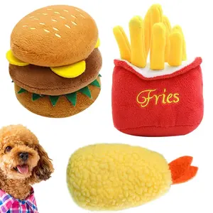 Lustige Lustige Haustierspielzeuge langlebige gefüllte Plüsch Pommes Burger Puppe Bissfestige kitschende Hundspielzeuge