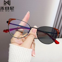7114 nouveauté métal cadre verre lunettes cadres photochromique oeil de chat anti lumière bleue lunettes photochromiques pour femmes hommes
