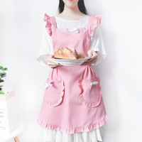 Tablier d'art d'ongle bavoir trois pièces personnalisable mince style japonais mignon dentelle volants maison cuisine coton Logo pour nettoyer les aliments