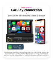 Radio para Auto Universal BQCC Carplay 1DIN con Pantalla Retráctil de 7'', Reproductor de Video Multi-Idioma, USB, AUX, Bluetooth, Asistente de Reversa, Reproductor MP5