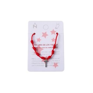 Tobillera de acero inoxidable con siete nudos y colgante de cruz con cuerda roja para mujer, joyería de moda. - Product Image 2