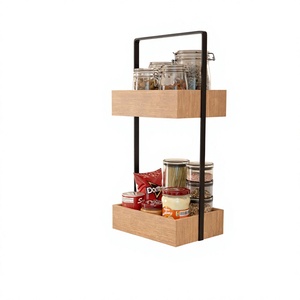 Étagère de rangement à double niveau en bois avec structure métallique, design minimaliste pour le rangement des épices et des aliments dans la cuisine, type sur pied - Product Image 1