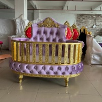 2025 Neueste Neue Design Einzigartige Hot Sale Top Luxus Lila Gold Thron Holz Baby Kind Bett Kristalle Geschnitzte Schatz Kinder Hohe Krippe