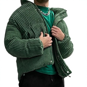 Chaqueta acolchada de pana verde para hombre, gruesa, informal, de invierno, con cuello alto, cierre de cremallera, ajuste holgado, relleno de poliéster - Product Image 4