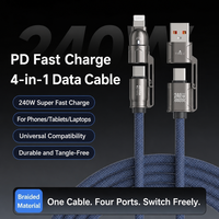 240W 4-in-1 USB-C Kabel mit Wattanzeige, flaches Nylon-Geflecht-Mehrfachladekabel für iPhone 17 Ladekabel