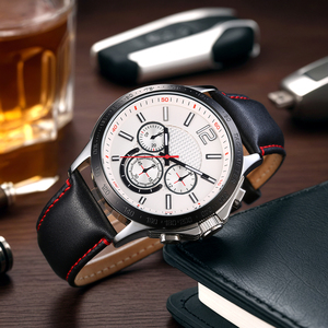 <span class=keywords><strong>Montre</strong></span>-bracelet sport pour homme, chronographe décontracté, étanche, avec bracelet en cuir et boucle, boîtier en acier inoxydable Seiko, mouvement à quartz 6 Ha, 3 aiguilles - Product Image 2