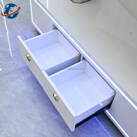 Lit de salon électrique de haute qualité à 4 moteurs, blanc, pour soins des cils et du visage, avec fonction d'inclinaison complète, base LED et double tiroirs
