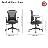 Chaise de bureau ergonomique Vaseat en maille avec support lombaire réglable, chaise de travail exécutive en nylon pour espace de travail commercial